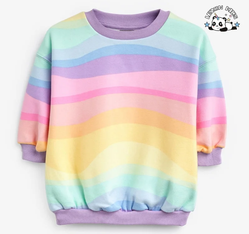 LEZONKIDS - Conjunto de Roupas Femininas de 2 Peças Casual Arco-Íris Personalizado Logo Manga Longa Estilo Fofo Calças Conjunto de Roupas para Meninas Primavera Inverno